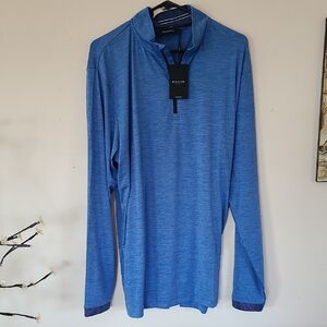 Bugatchi Mens Blue Quarter-Zip Long Sleeve Pullover. XL
